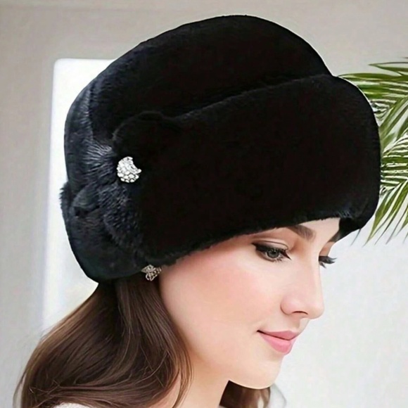 Cozy Fuzzy Floral Detail Winter Hat - Picture 1 of 4